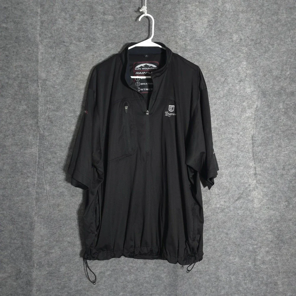 Sun Mountain Rainflex Pullover Men XL Black Short Sleeve Golf Rain Shirt 1/4 Zip